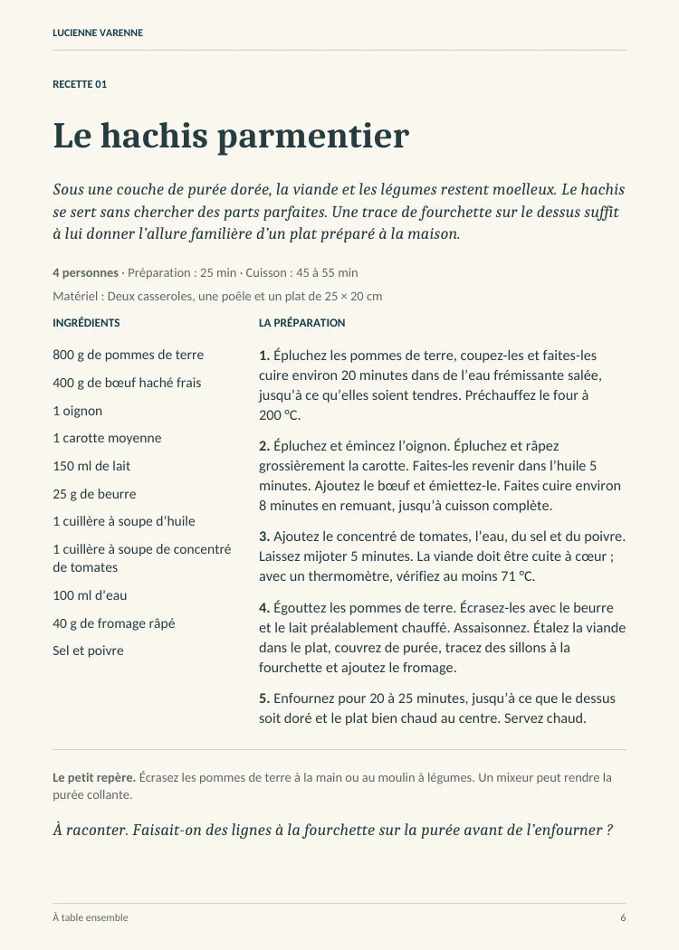 Une recette extraite de À table ensemble — ouvrir en grand